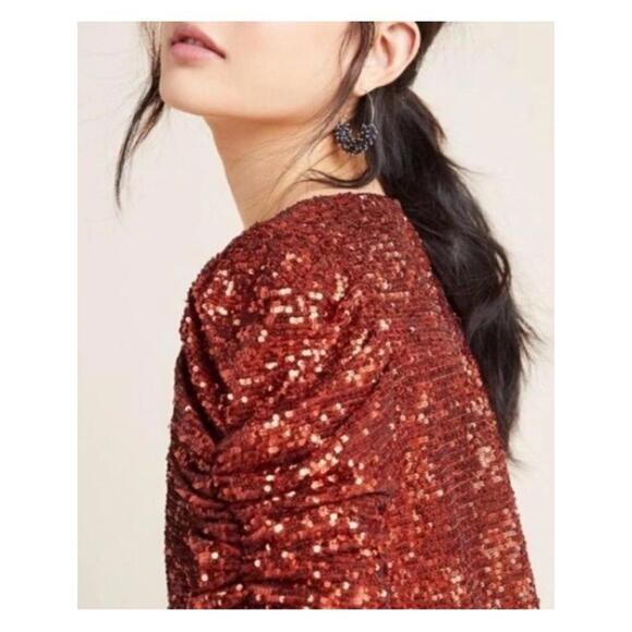 Anthropologie Copper Sequin. Size 4. Short Sleeve. Holiday Cocktail Cruise - Picture 3 of 11